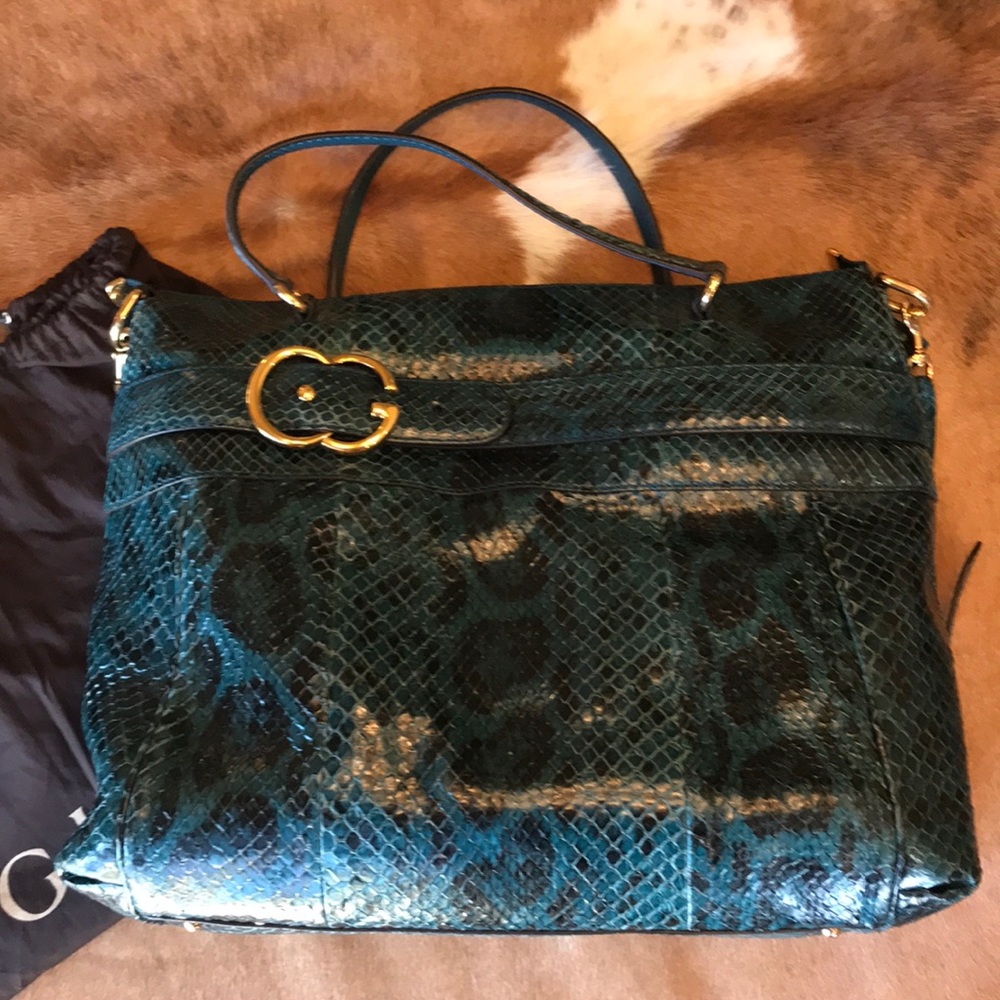 GUCCI Python Large Ride Bag Teal - Picture 2 of 8